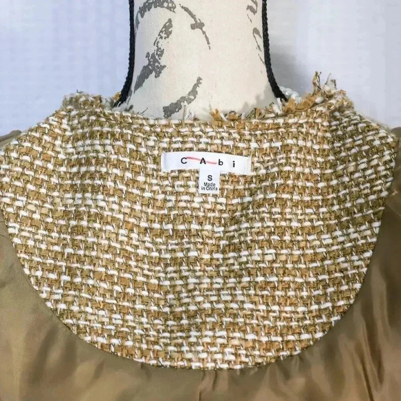 Cabi Size Small brown/white carpet fringe neck pockets gold sparkle thread lined - Picture 13 of 16